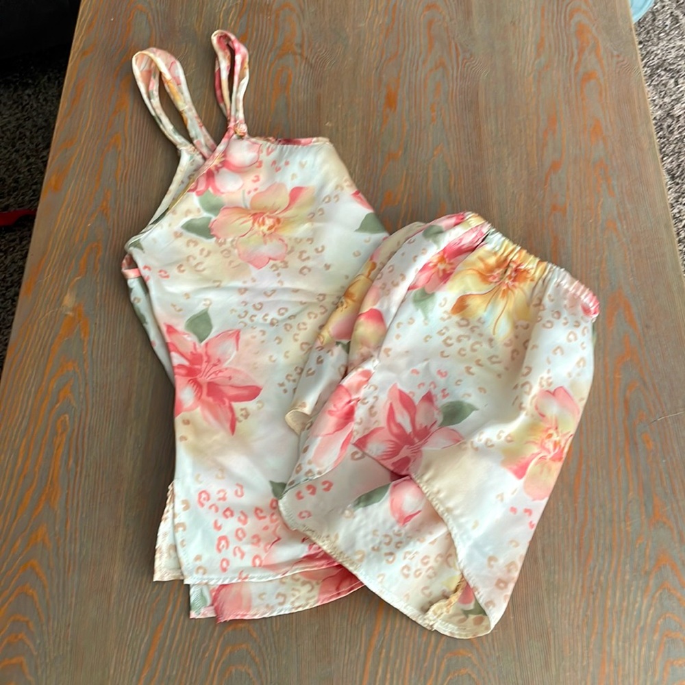 Satin Vintage Floral Pajama Short Set